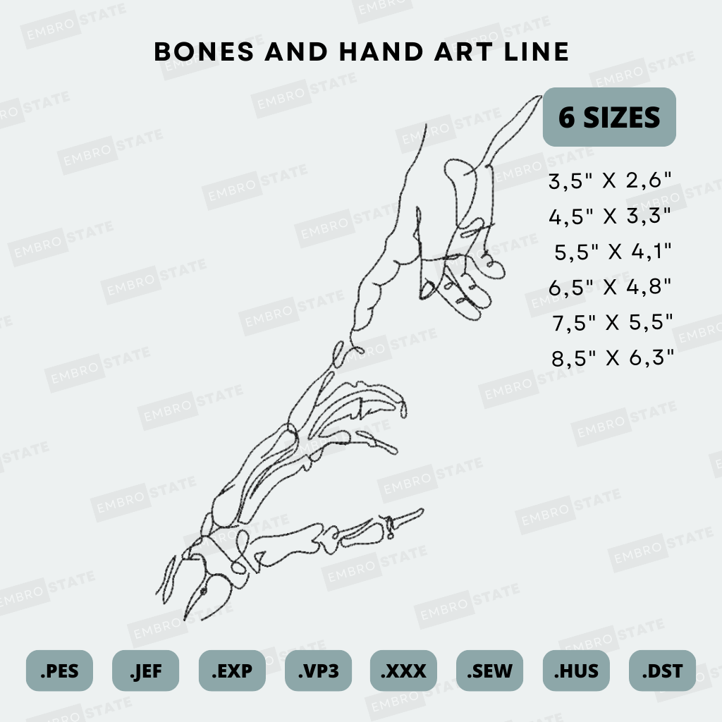 BONES AND HAND ART LINE - EMBROIDERY DESIGN