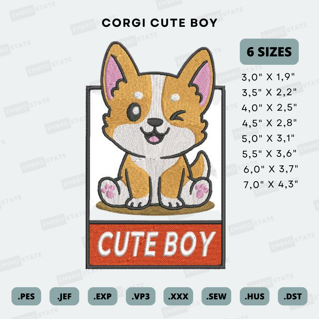 CORGI CUTE BOY - EMBROIDERY DESIGN