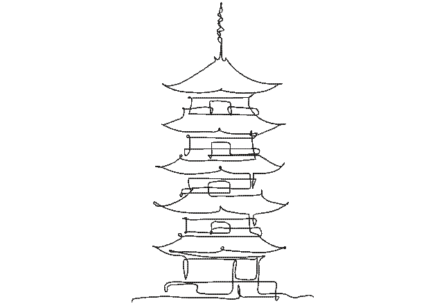 Japanese Pagode Art Line - EMBROIDERY DESIGN