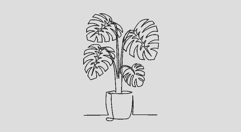 Monstera in Pot Artline Embroidery Design