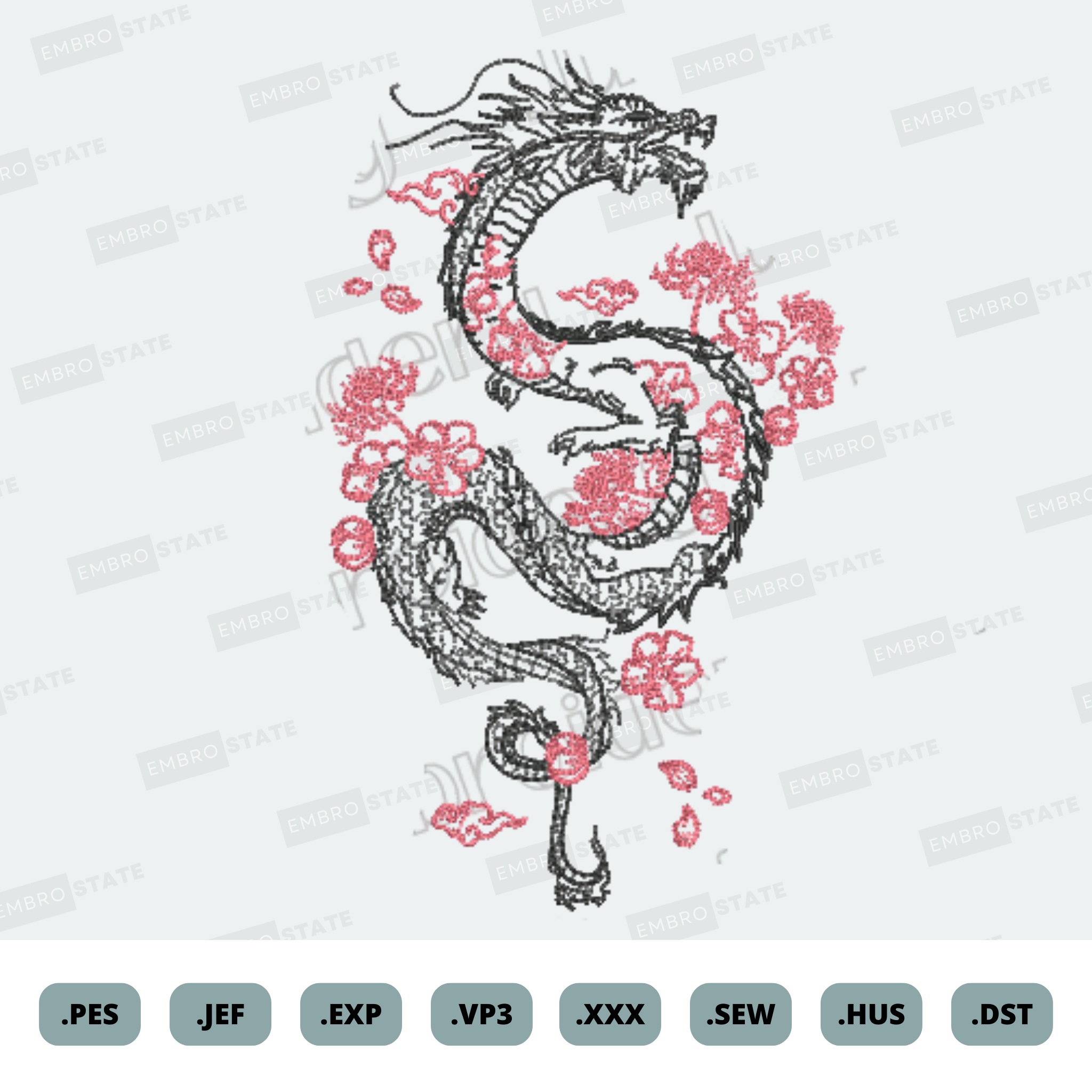 Dragon with sakura flowers