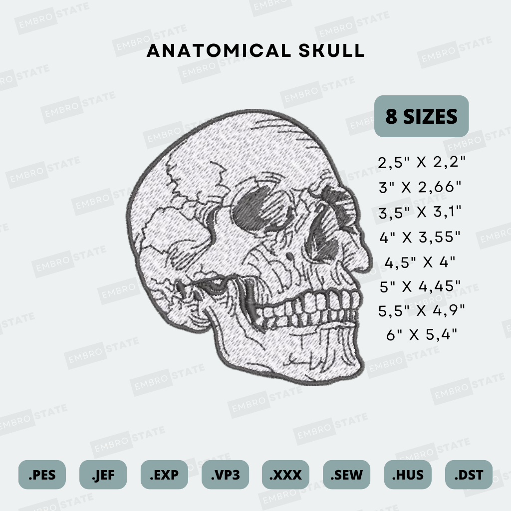 ANATOMCAL SKULL EMBROIDERY DESIGN