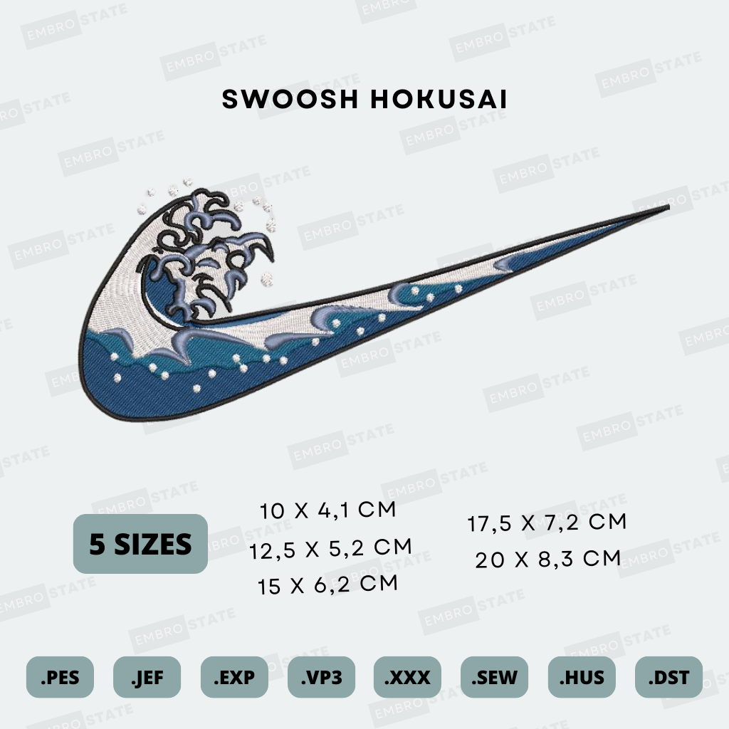 Swoosh hokusai great wave empbroidery design